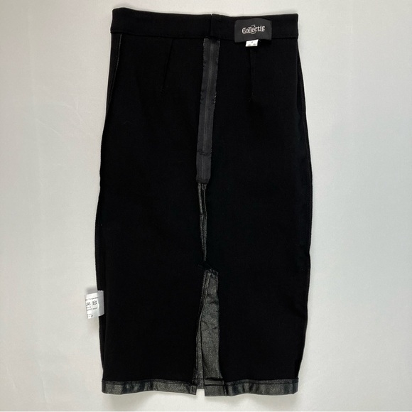 Collectif Black Glitter Leather Look Midi Polly Vegas Pencil Skirt UK 10 - Picture 5 of 9